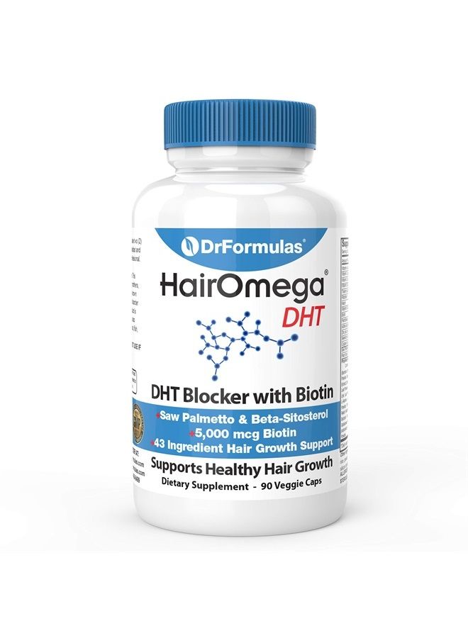 DrFormulas مانع DHT للرجال والنساء | مكملات نمو الشعر المتقدمة HairOmega مع البيوتين 5000 ميكروغرام | حبوب فيتامينات تساقط الشعر، إمداد لمدة 45 يومًا - Image 1