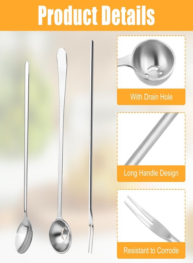 LUSTRIB 3 Pcs Pickle Fork Tool Set, 8.6 Inch Pickle Fork with Long Handle and 7.5 Inch Spoon (1 with Drain Hole), Stainless Steel Spoon and Forks Set for The Jar Olives Pickles Onion Cucumber - Image 3
