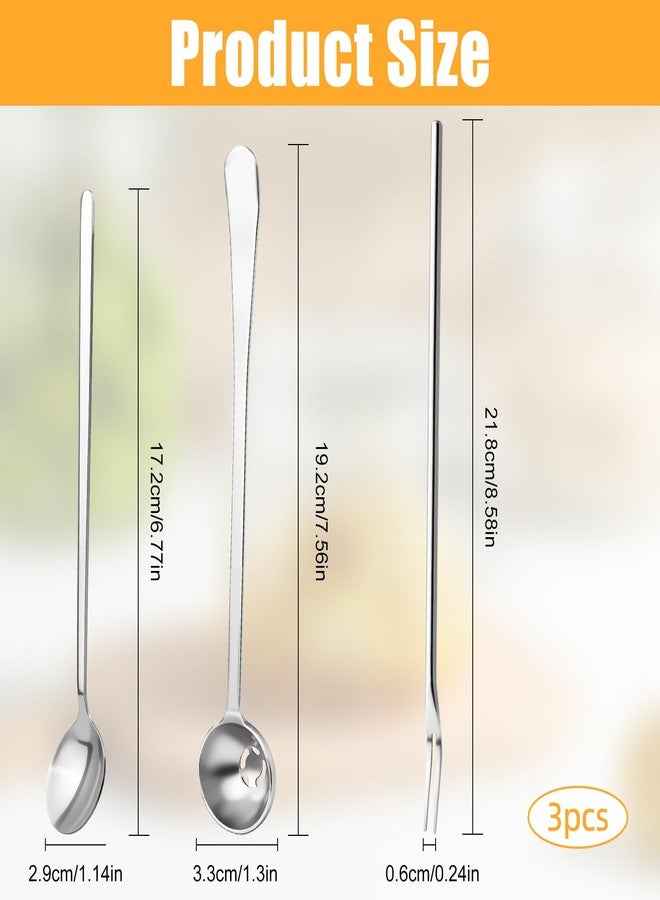 LUSTRIB 3 Pcs Pickle Fork Tool Set, 8.6 Inch Pickle Fork with Long Handle and 7.5 Inch Spoon (1 with Drain Hole), Stainless Steel Spoon and Forks Set for The Jar Olives Pickles Onion Cucumber - Image 2
