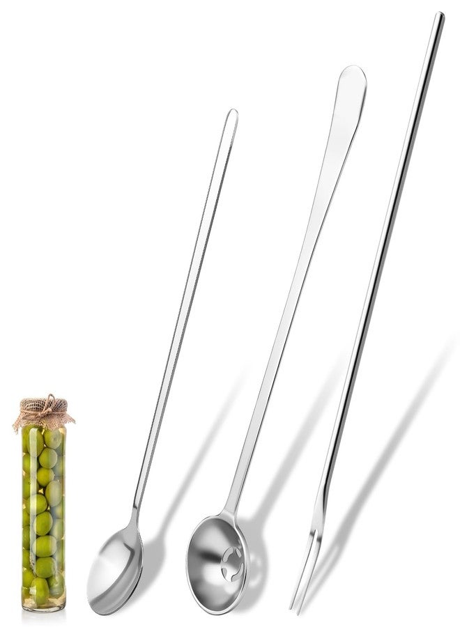 LUSTRIB 3 Pcs Pickle Fork Tool Set, 8.6 Inch Pickle Fork with Long Handle and 7.5 Inch Spoon (1 with Drain Hole), Stainless Steel Spoon and Forks Set for The Jar Olives Pickles Onion Cucumber - Image 1