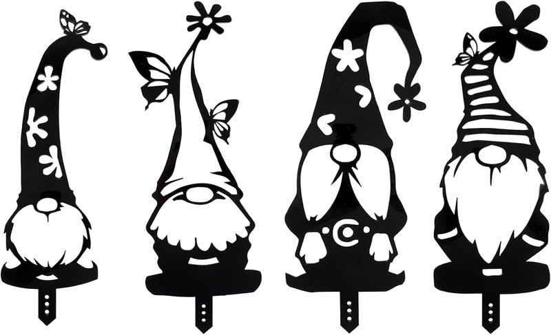 klarako 4Pcs Creative Gnomes Decoration Steel Garden Gnomes Statue Dwarf Stake Gnome for Home Garden Yard Patio Outdoor Decoration (Black ï¼‰ - Image 1