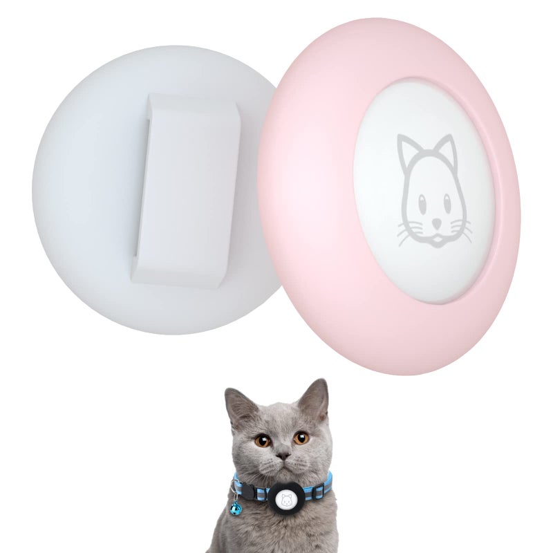 SimpleThings 2022 Airtag Cat Collar Holder, Small Air tag Cat Collar Holder Compatible with Apple Airtag GPS Tracker, 2Pack Waterproof Case Cover for Cat Dog Pet Collar Within 3/8 inch (Pink&White) - Image 1