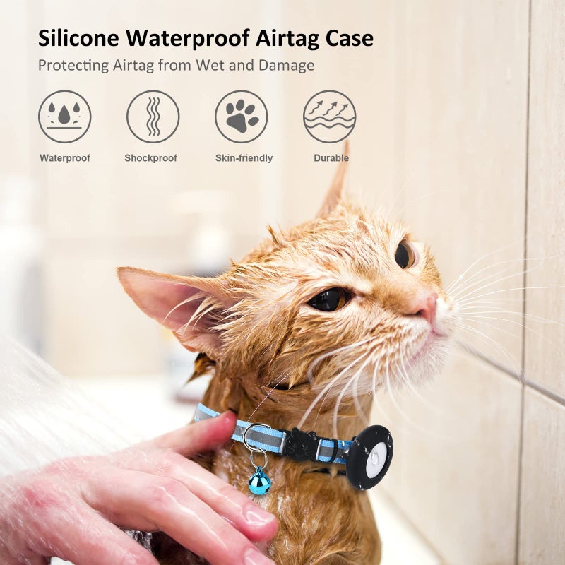 SimpleThings 2022 Airtag Cat Collar Holder, Small Air tag Cat Collar Holder Compatible with Apple Airtag GPS Tracker, 2Pack Waterproof Case Cover for Cat Dog Pet Collar Within 3/8 inch (Pink&White) - Image 5