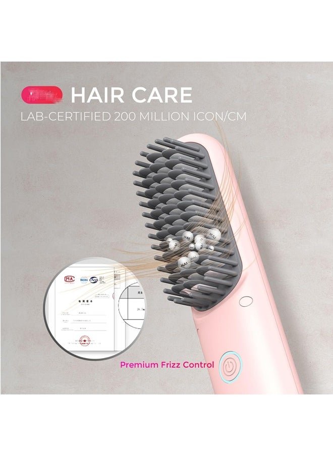 General - Portable Straightening Brush for Travel, Mini Ionic Hot Comb Straightener for Women, Lightweight on-The-go, Cordless and Fast Charger Dual Power - Image 1