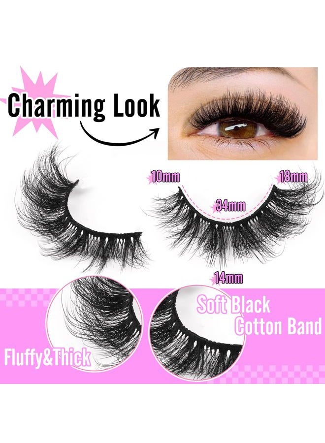 zanlufly Mink Lashes Fluffy Cat Eye Thick zanlufly False Eyelashes Natural Curly Fake Eyelashes 18MM Full 8D Volume Lashes Pack 14 Pairs - Image 2