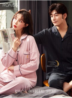 roaiss Couple Pajamas Set Long Sleeves Sleepwear for Men and Women Cute Plus Size Loungewear Spring and Autumn Home Clothes Gift for Boyfriend Girlfriend Husband Wife  - Image 2