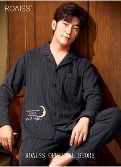 roaiss Couple Pajamas Set Long Sleeves Sleepwear for Men and Women Cute Plus Size Loungewear Spring and Autumn Home Clothes Gift for Boyfriend Girlfriend Husband Wife  - Image 3