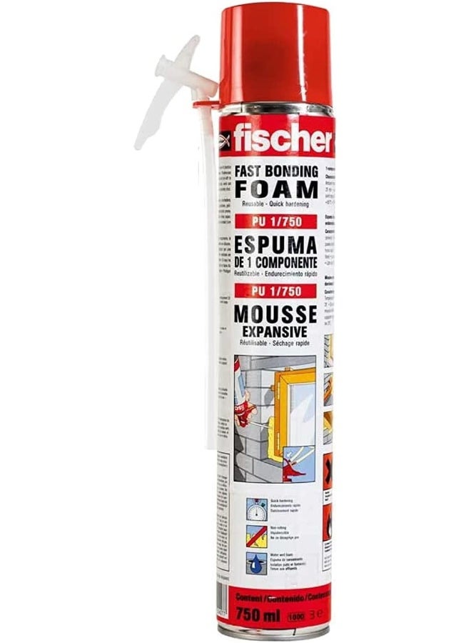 Fischer Fischer Fast Bonding Foam Pu 750Ml 98011 - Mousse Expansive - Up To 41L Coverage Ideal For The Filling, Insulation And Isolation Of Window - Image 1