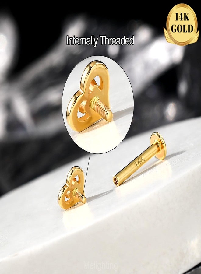 Melighting 14K Solid Gold Cartilage Earring - 16G Gold Heart Flat Back Earring Helix Piercing Jewelry Internally Threaded Curved CZ Labret for Women - 8mm - Image 3