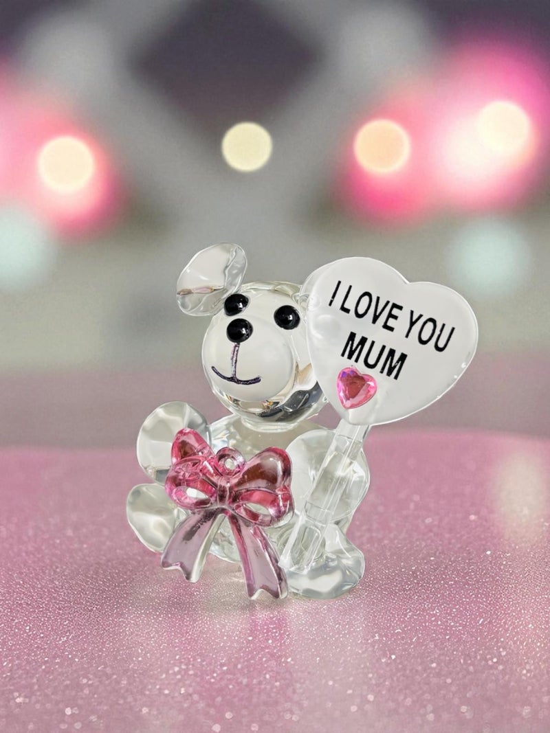 WARMINGO DE Crystal Teddy Bear Gift for Mother – “I Love You Mum” Cute Showpiece with Pink Bow | Small Decorative Gift Item for Mother’s Day, Birthday, Anniversary | Table Decor Keepsake (Mom) - Image 5