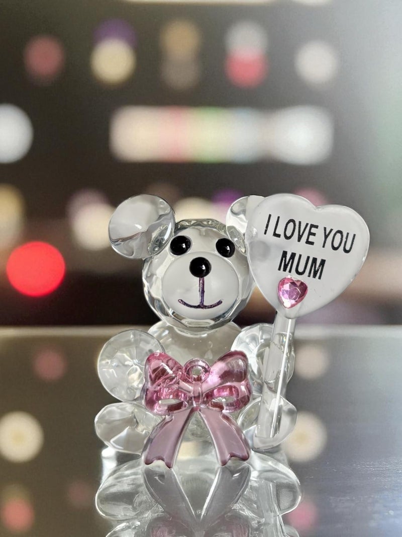 WARMINGO DE Crystal Teddy Bear Gift for Mother – “I Love You Mum” Cute Showpiece with Pink Bow | Small Decorative Gift Item for Mother’s Day, Birthday, Anniversary | Table Decor Keepsake (Mom) - Image 4