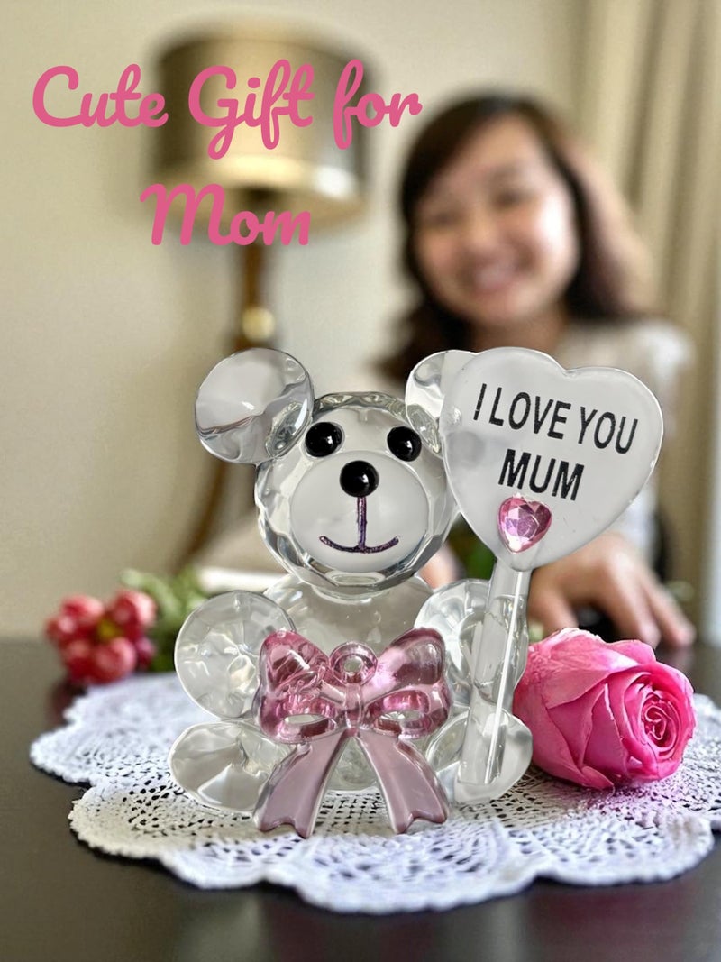 WARMINGO DE Crystal Teddy Bear Gift for Mother – “I Love You Mum” Cute Showpiece with Pink Bow | Small Decorative Gift Item for Mother’s Day, Birthday, Anniversary | Table Decor Keepsake (Mom) - Image 3