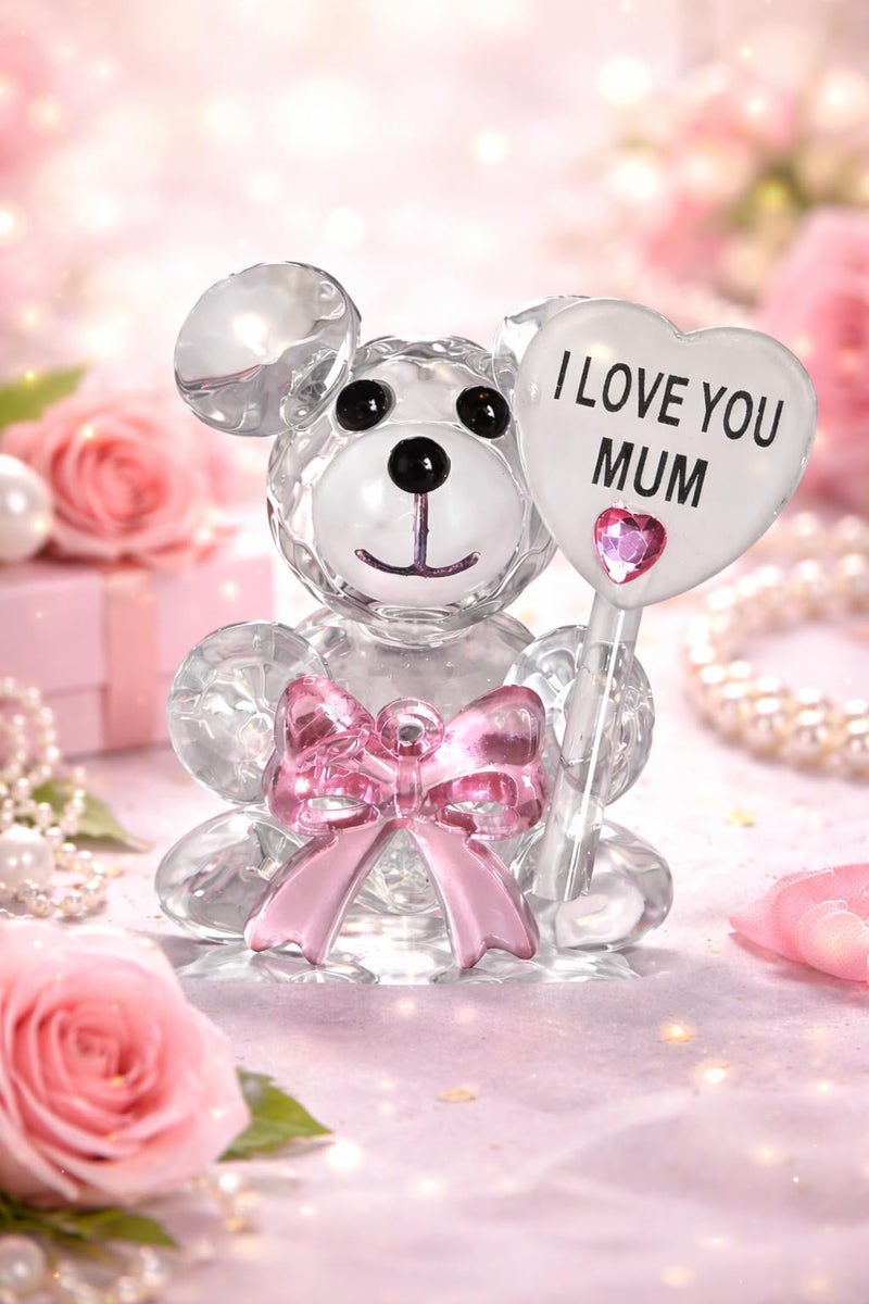 WARMINGO DE Crystal Teddy Bear Gift for Mother – “I Love You Mum” Cute Showpiece with Pink Bow | Small Decorative Gift Item for Mother’s Day, Birthday, Anniversary | Table Decor Keepsake (Mom) - Image 1