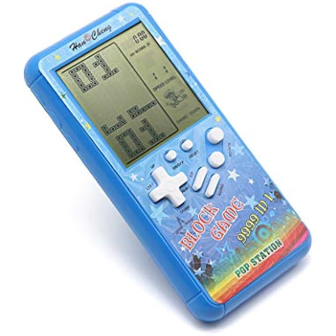 RETRO BLOCK GAME CONSOLE BRICK GAME CONSOLE WITH COLOUR TRAY AND LARGE SCREEN, POWERED BY BUILD 23 GAMES AND WITH A SMALL BODY (BLUE) - Image 3