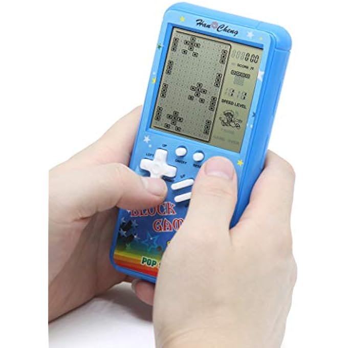 RETRO BLOCK GAME CONSOLE BRICK GAME CONSOLE WITH COLOUR TRAY AND LARGE SCREEN, POWERED BY BUILD 23 GAMES AND WITH A SMALL BODY (BLUE) - Image 4