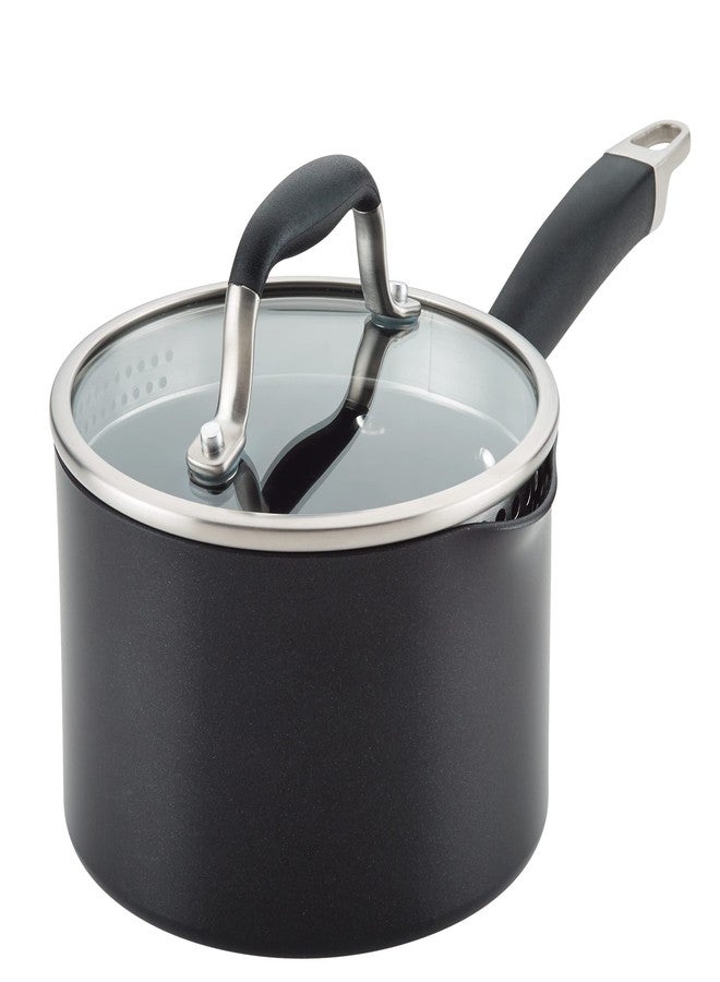 Anolon Advanced Home Hard Anodized Nonstick Sauce Pan/Saucepan with Straining and Lid, 2 Quart (2 Qt Straining Saucepan, Onyx) - Image 1
