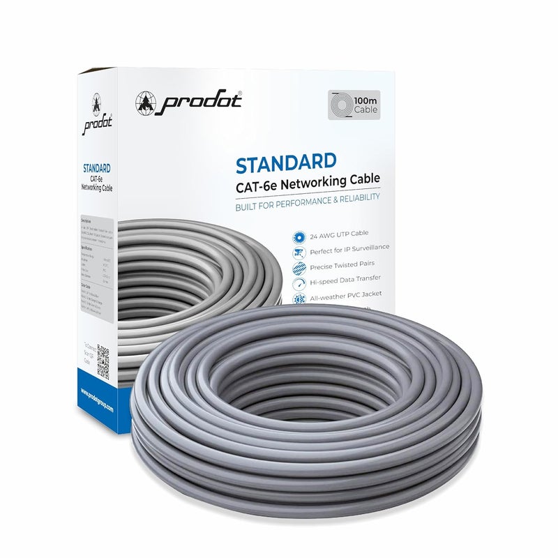 ProDot Cat 6e 100 Meter Ethernet Cable/LAN Cable/Network Cable I High Speed 250MHZ I Weatherproof/UV Resistant I RJ45 Lan Cable I -10° To 60° Weather I Solid Conductor I 4 Pair Without Connector - Image 1