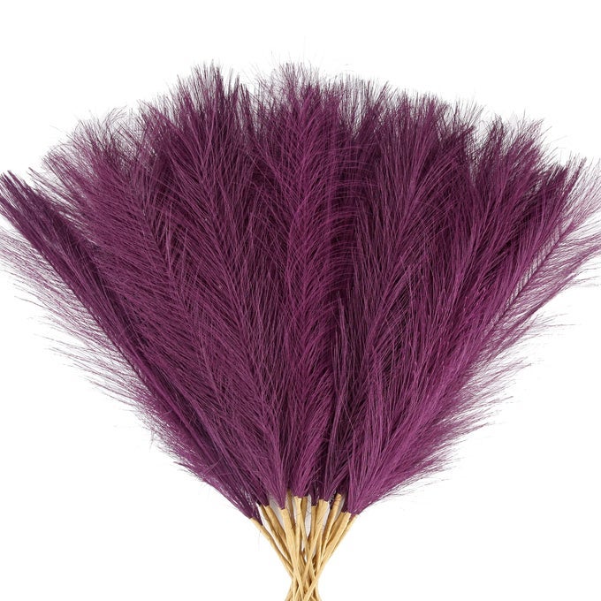 DARK PURPLE PAMPAS GRASS SMALL 30 PCS 17 FAUX PAMPAS GRASS SHORT DECOR POMPAS GRASS FLOWER ARRANGEMENT AND VASE FILLER FOR BOHO HOME WEDDING DECORATION