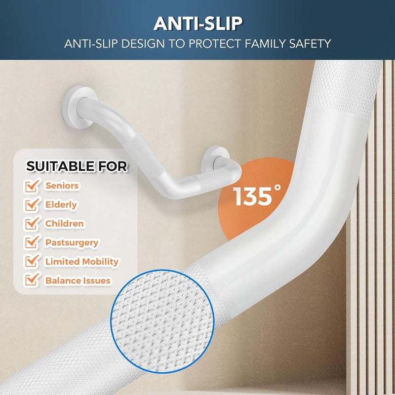 JOY DECOR Grab Bars for Bathtubs and Showers- 1-1/4 x 16 Angled Shower Grab Bar for Seniors Knurled Stainless Steel Handicap Grab Bars for Wall (White, 1 Pack) General standard crafted - Image 5
