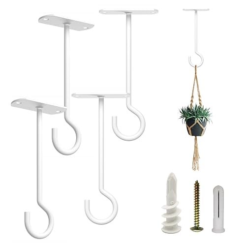 NACETURE Ceiling Hooks Heavy Duty 2 Pack Plant Hooks for Ceiling Hanging Hook for Hanging Basket Hook Light Bird Feeders Wind Chimes Dcor Indoor Outdoor White 5 Inch 4 Pack - Image 1