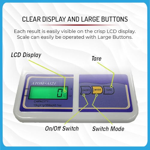 ATOM Digital Kitchen Food Weighing Scale For Healthy Living, Home Baking, Cooking, Fitness & Balanced Diet. Atom A 121 | 10Kg x 1gms with Batteries Included - Image 5