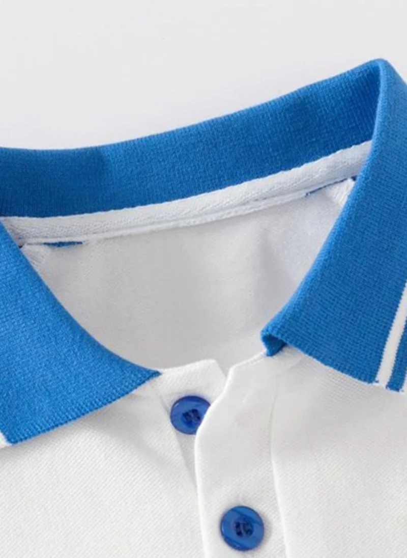 يونيكي White Striped Polo Collar T-shirt