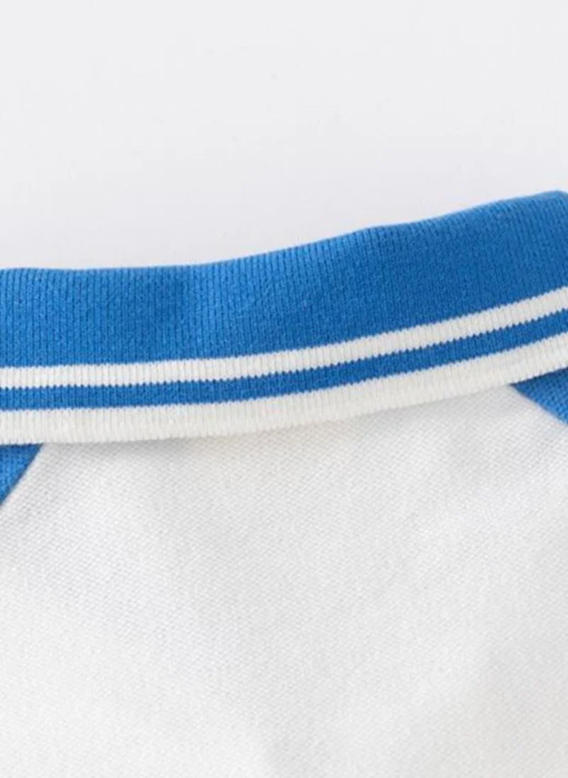 يونيكي White Striped Polo Collar T-shirt