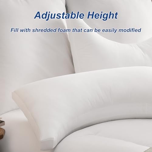ACCURATEX وسادة ACCURATEX للنائمين على الجانب للنائمين على الجانب والظهر - غلاف قطن 100% محشو ببديل الريش، وسائد سرير كينج لدعم الكتف والرقبة والرأس، وسادة ذاكرة قابلة للتعديل محشوة بقطع صغيرة من الفوم - Image 5