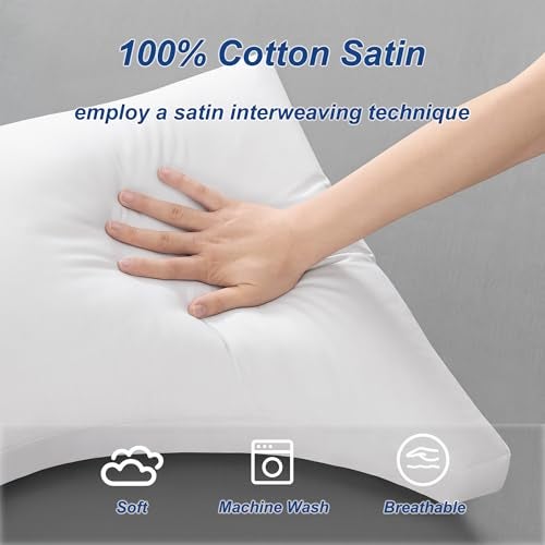 ACCURATEX وسادة ACCURATEX للنائمين على الجانب للنائمين على الجانب والظهر - غلاف قطن 100% محشو ببديل الريش، وسائد سرير كينج لدعم الكتف والرقبة والرأس، وسادة ذاكرة قابلة للتعديل محشوة بقطع صغيرة من الفوم - Image 3