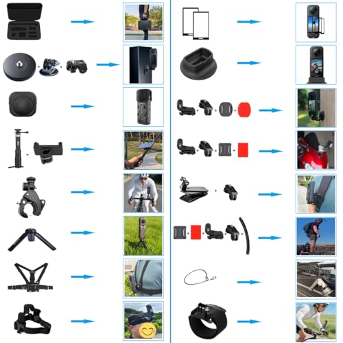 Husiway Accessories Kit for Insta360 X5 / X4 Camera Mount Bundle with Magnetic Mount Carrying Case, Selfie Stick, Tripod, Chest Strap,Bike Clamp,Screen Protector Non-Slip Mounts for Insta 360 X5 / X4 60I - Image 3