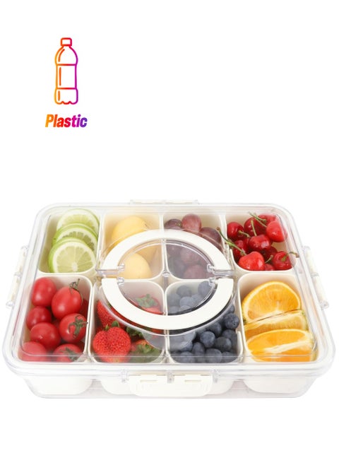 Serving Tray with Lid and Handle, Portable Snack Organizer for Parties Scopish Divided Serving Tray with Lid,8 Compartment Snack Tray