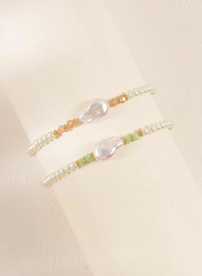 Take Two  Pack of 2 - Pearls Beaded Bracelets for Women | Best Price UAE
