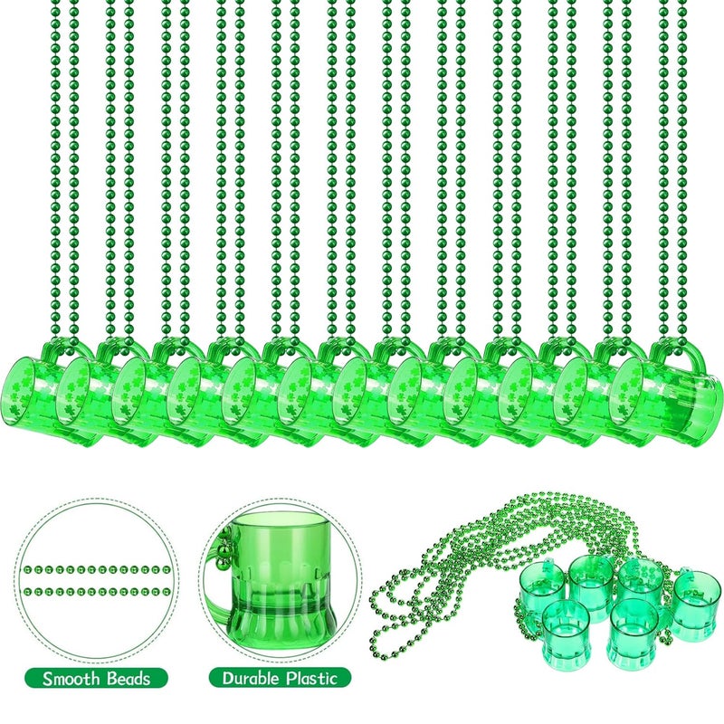 LENOAPHYS 12 PCS Big Size St Patricks Day Necklace Shot Glass Hanging Necklace Bulk St Patricks Day Accessories for Women Green Beads St Pattys Accessories Decorations Party Favor for Saint Patricks Day - Image 4