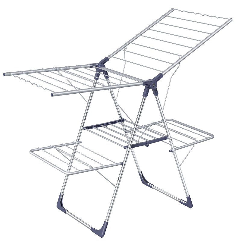 Sakugi Clothes Drying Rack, Foldable 2-Level Laundry Drying Rack with Height-Adjustable Wings, for Clothing & Bedding, Free-Standing Space-Saving Rack, Indoor & Outdoor, 55.5"L Ã— 22.8"W, Silver Blue - Image 4