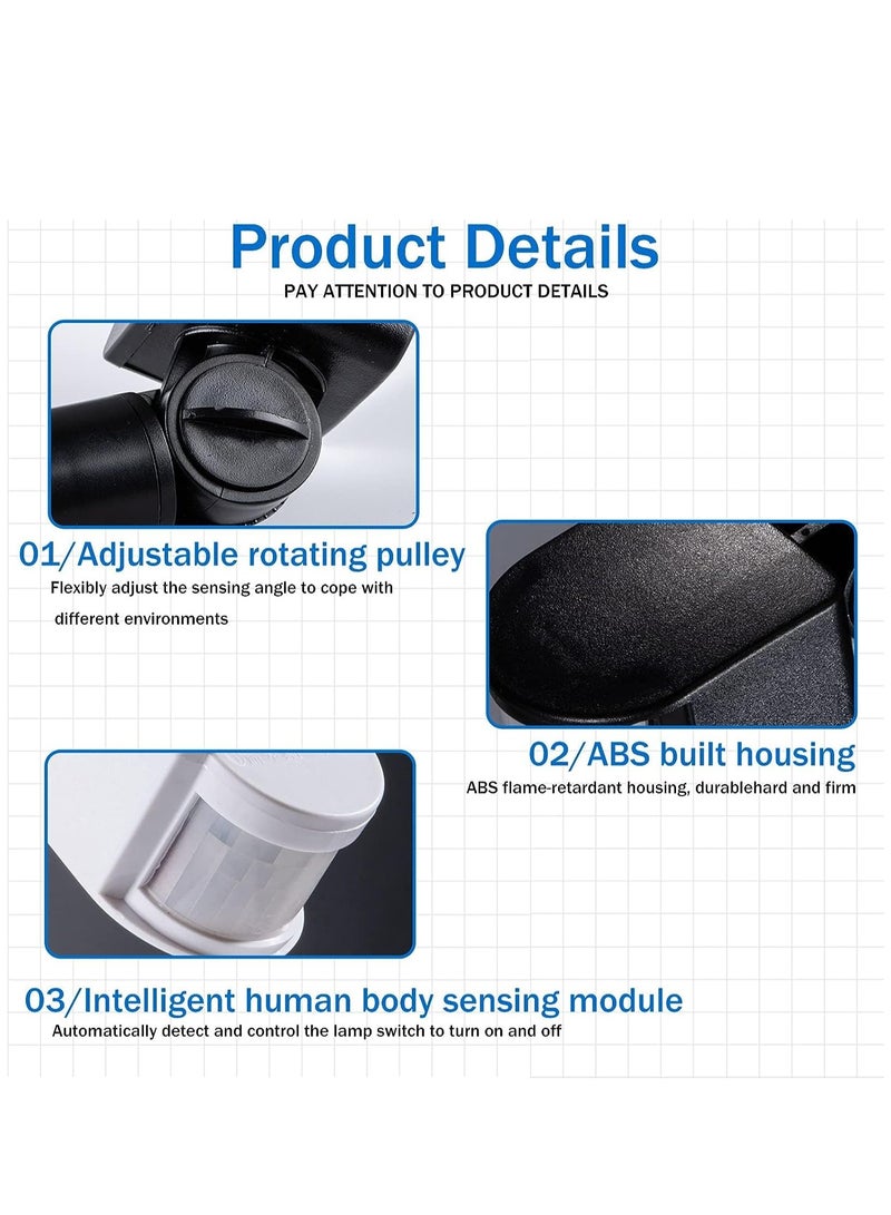 مستشعر حركة 3 قطع كاشف حركة أسود تلقائي من الغسق إلى الفجر 12 فولت تيار مستمر مستشعر حركة الإنسان بالأشعة تحت الحمراء مفتاح ضوء الحركة واستبدال مستشعر الحركة Pir مستشعر 240 درجة - Image 3