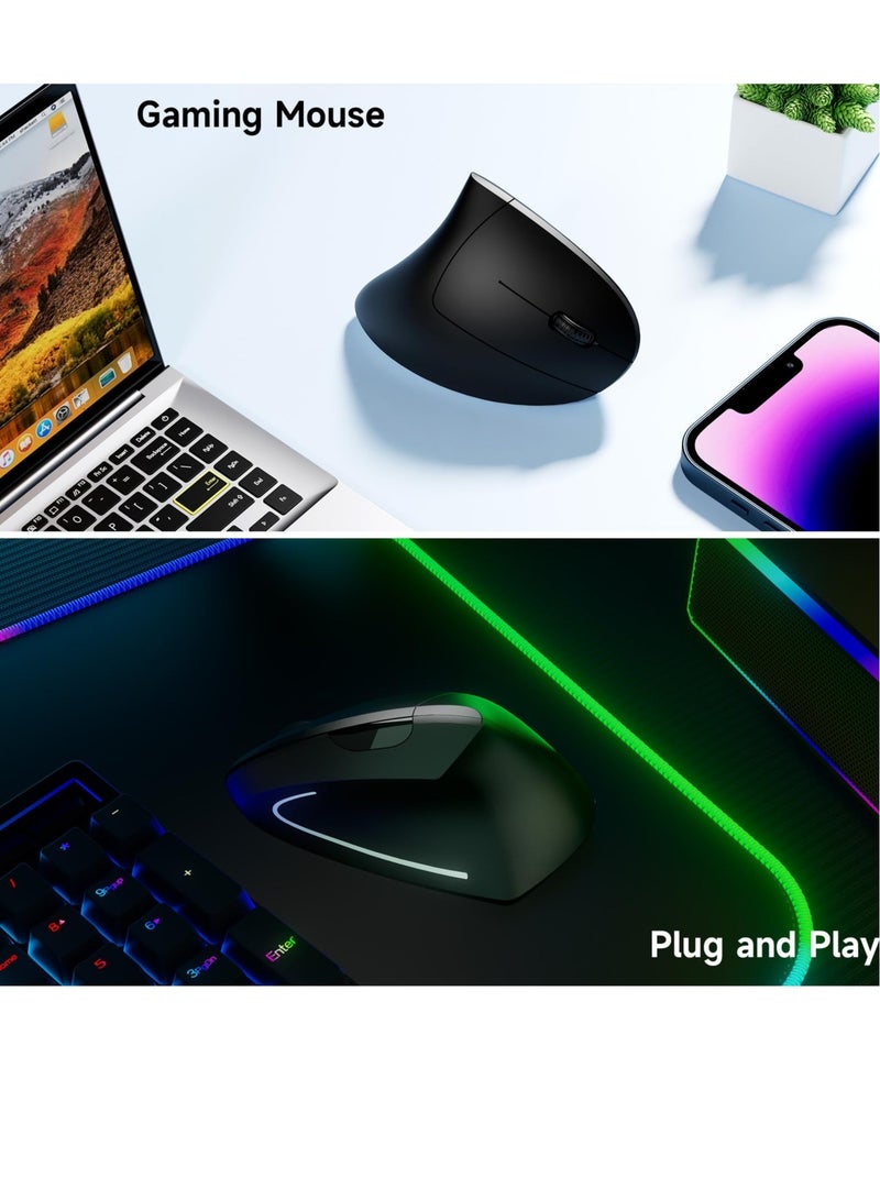 Excefore Ergonomic Optical Wireless Mouse, 2.4G Wireless Ergonomic Optical Mouse, with USB Receiver, Vertical Mouse Adjustable DPI 800/1200 /1600, 5 Buttons, Rechargeable, for Laptop, PC, Mac, Computer  - Image 3