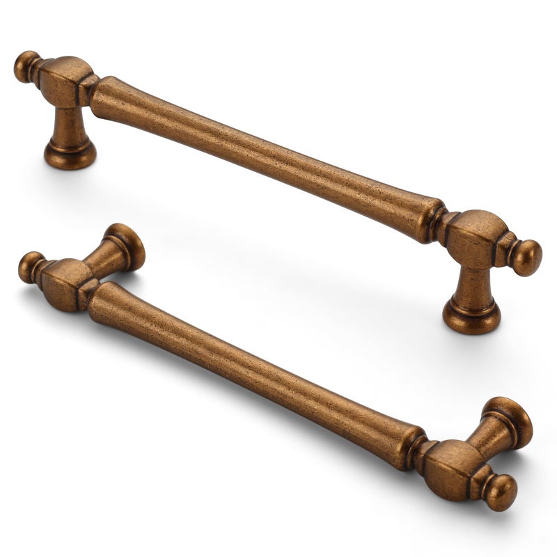 FURNIWARE Pack of 10 Vintage Cabinet Handles, 128mm(5 Inch) Hole Center Antique Brass Cabinet Pulls Kitchen Door Handles Hardware Pulls Kitchen Cabinet Door Handles Kitchen Cupboard Handles - Image 1
