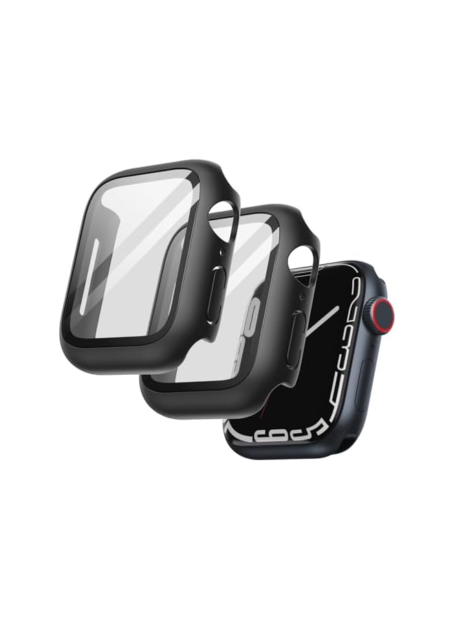 جي تيك حافظة JETech مع واقي شاشة للساعة Series 9 8 7 45 مم، غطاء حماية عام، طبقة زجاجية مقواة مدمجة عالية الحساسية، عبوتان (أسود) - Image 1