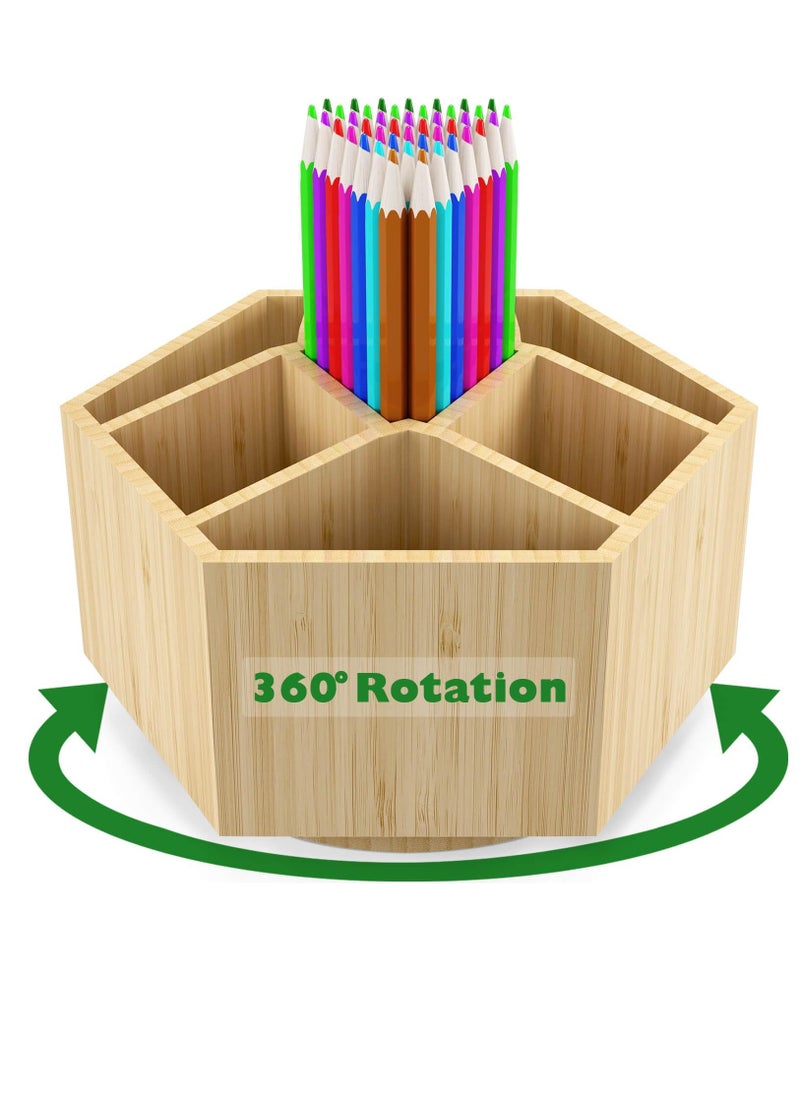 Excefore Bamboo Art Supply Organizer, Back to School Supplies, Hold 350+ Pencils, Rotating School Supplies Holder for Pen, Colored Pencil, Art Brushes, Desktop Storage Caddy for Classroom & Art Studio  - Image 1