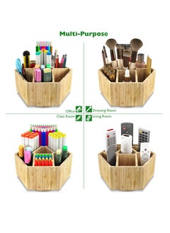 Excefore Bamboo Art Supply Organizer, Back to School Supplies, Hold 350+ Pencils, Rotating School Supplies Holder for Pen, Colored Pencil, Art Brushes, Desktop Storage Caddy for Classroom & Art Studio  - Image 4
