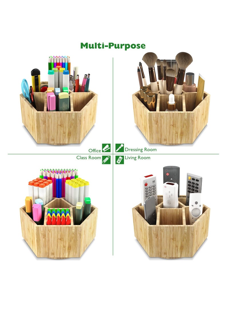 Excefore Bamboo Art Supply Organizer, Back to School Supplies, Hold 350+ Pencils, Rotating School Supplies Holder for Pen, Colored Pencil, Art Brushes, Desktop Storage Caddy for Classroom & Art Studio  - Image 4
