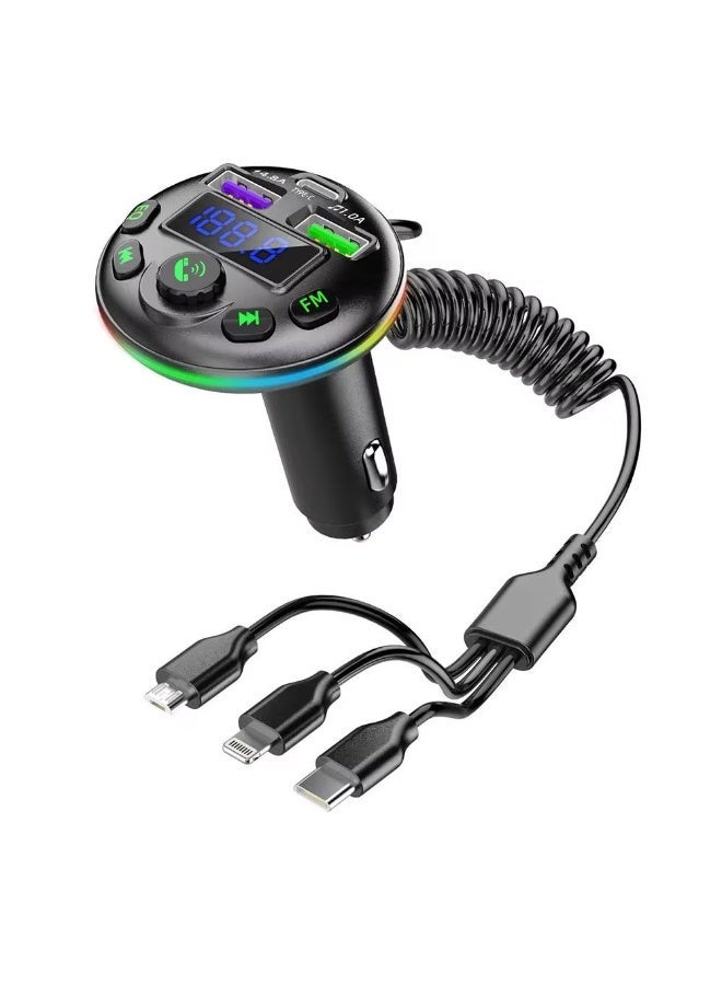 OALE In-Car FM Transmitter & USB/Type-C Charger with Bluetooth and Colorful LED Lights - Image 3