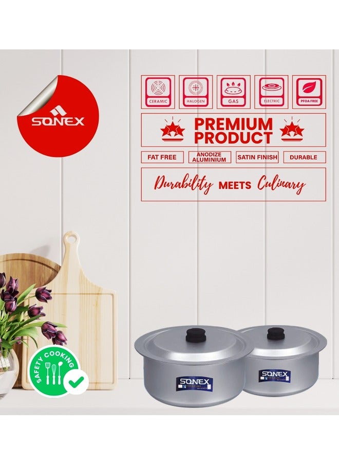 SONEX طقم أواني طهي من الألومنيوم المؤكسد من سونيكس سالفانو مقاس 5×8 - مجموعة مكونة من 4 أواني مع أغطية، بتصميم تقليدي، مثالية للبرياني والأرز والكاري، مقاسات 29 سم، 31.5 سم، 33.5 سم، 35.5 سم - Image 3