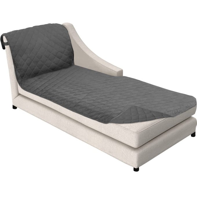 CHAISE SLIP COVER WITH PATENTED STRAP CUSHION PROTECTOR REVERSIBLE STAIN AND DOG TEAR RESISTANT SLIPCOVER QUILTED MICROFIBER 102X34IN SEAT WASHABLE COVERS FOR DOGS PETS KIDS CHARCOAL