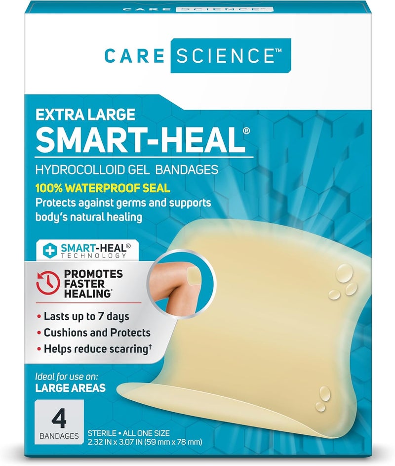 Care Science Hydrocolloid, Large, 2.3 in x 3 in, 4CT | 100% Waterproof Seal Promotes Faster Healing, Reduces Scarring