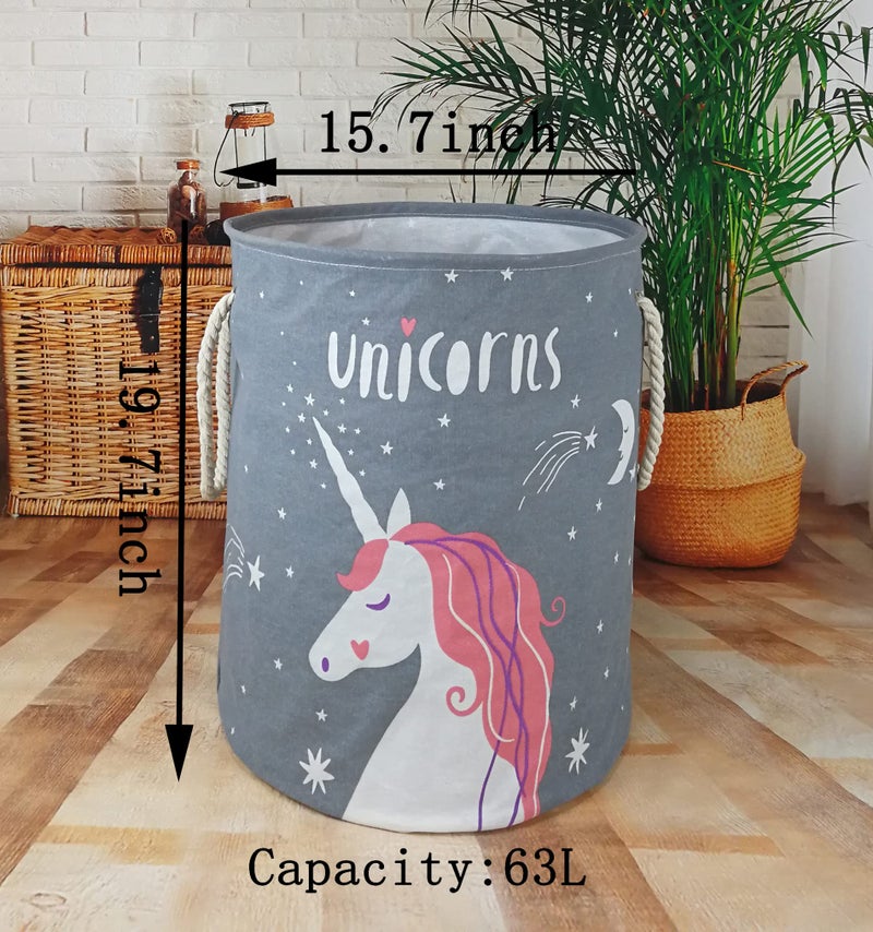 VAIVUSTO Kids Laundry Basket Girls Unicorn Room Decor,Large Storage Box Canvas Baby Hamper Nursery Bins,Boys and Girls Toy Box,Gift Baskets for Home - Image 2