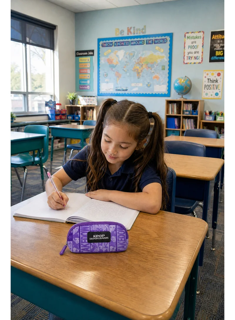 نيتفليكس Netflix KPop Demon Hunters Teens Pencil Case – Official KPop Demon Hunters Zippered Pencil Pouch, Large Capacity School Stationery Organizer, Purple Accessory Case