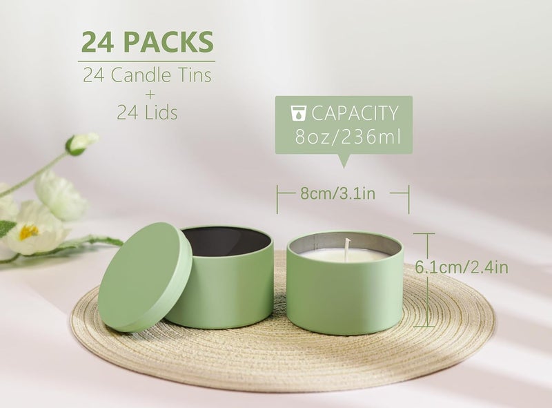 Aroparc Candle Tins 8oz with Lids, 24 Pack Seamless Bulk Candle Containers for Candle Making Supplies Empty Candle Jars - Mint - Image 2