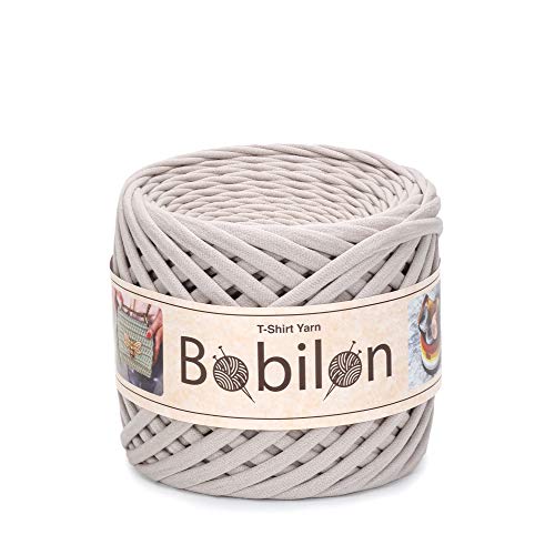 Bobilon Cotton T-Shirt Yarn – 3–5 mm Jersey Ribbon for Crochet, Knitting, Macrame, DIY Crafts – 110 Yards – Fettuccini Zpagetti Style – Organic Cotton Thread - Stone - Image 1