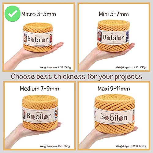 Bobilon Cotton T-Shirt Yarn – 3–5 mm Jersey Ribbon for Crochet, Knitting, Macrame, DIY Crafts – 110 Yards – Fettuccini Zpagetti Style – Organic Cotton Thread - Stone - Image 2